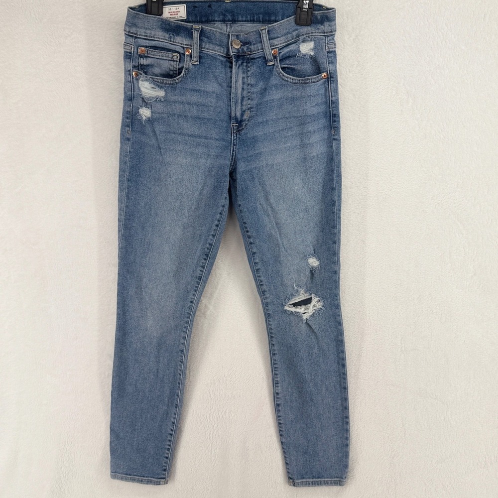 Gap True Skinny Mid Rise Jeans Womens 30/10R Blue Distressed Stretch Denim